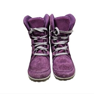 Sorel Suede Meadow Waterproof Leather Boots Purple Lace Up